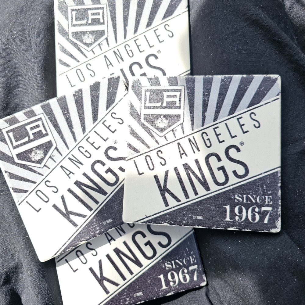 4 LOS ANGELES KINGS NHL HOCKEY SINCE 1967 SQUARE DRINK COASTERS BLACK GREY WHITE